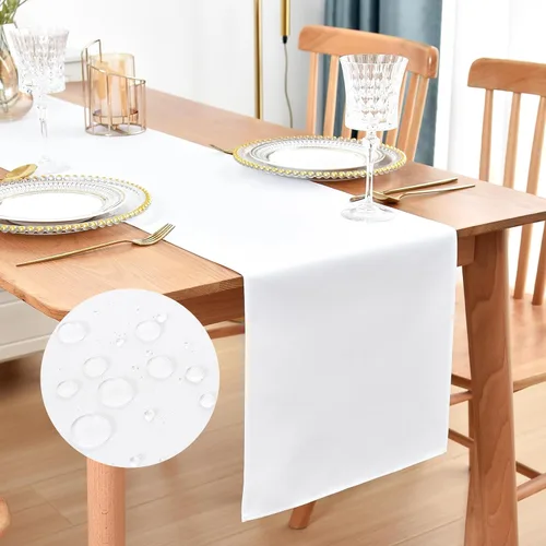 Vista 20 de Faux Linen Small Table Runner Water Resistant 13 x 36 in, Brown Farmhouse Short Table Runners, Coffee Table Runner, Dresser Runners for Bedroom