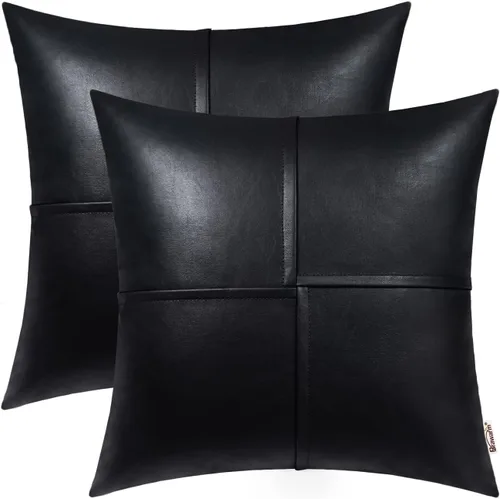 Vista 16 de BRAWARM Fundas de almohada de cuero sintético de 16 x 16 pulgadas, paquete de 2 fundas de almohada de cuero rojo profundo, fundas de almohada