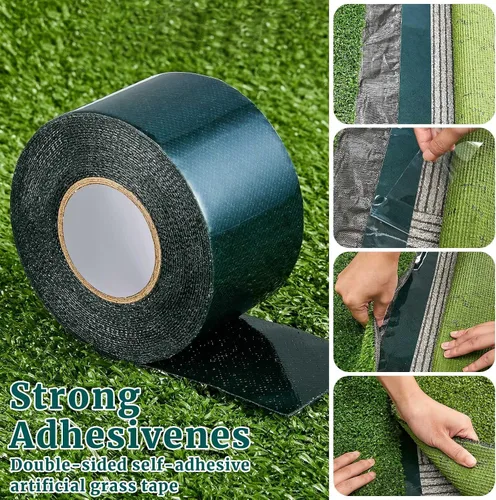 Vista 3 de Gersoniel 2 rollos de cinta de césped de doble cara de 2 pulgadas x 16.5 pies para alfombra de césped artificial, cinta de césped artificial