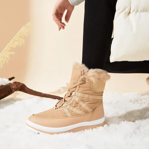 Vista 5 de Botas de nieve de invierno con forro de piel cálida para mujer, impermeables, botas de combate antideslizantes