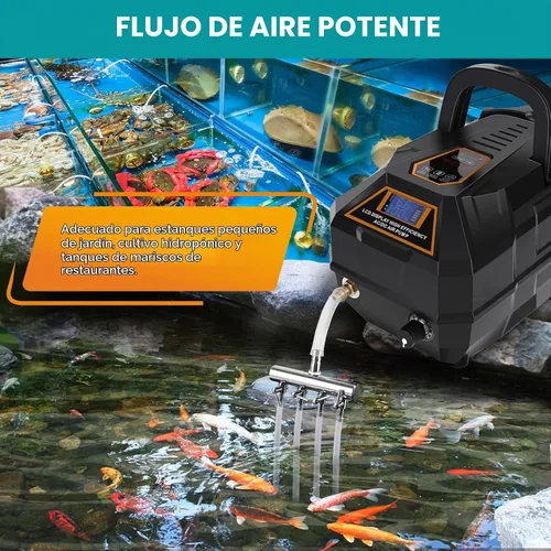 Vista 2 de hygger Bomba de aire recargable para estanque de acuario, potente bomba de aire de tanque comercial silenciosa con manguera, válvula de retención