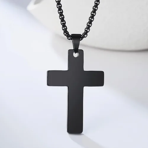 Vista 3 de Cross Necklace for Men Women,Silver Black 14K Gold Stainless Steel Plain Cross Pendant Necklace,Simple Jewelry Gifts Cross Chain Necklace for Men