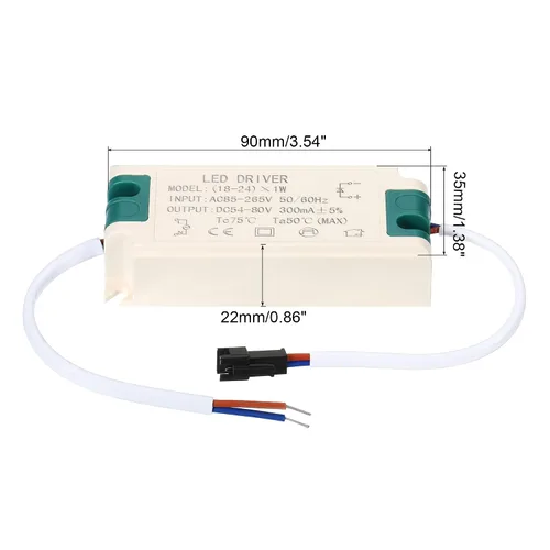 Vista 2 de PATIKIL 18-24W 300mA LED Driver, AC 85-265V Salida 54-80V DC Conector macho Conector Rectificador de corriente constante Transformador Fuente