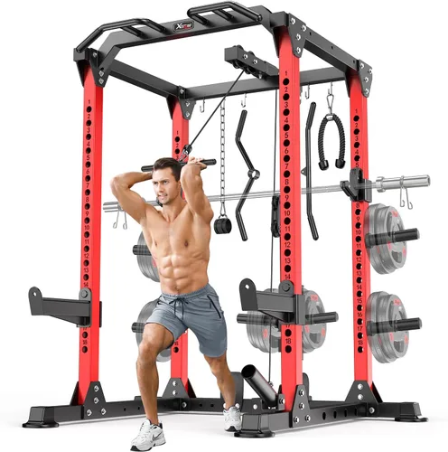 Vista 21 de Power Rack Power Cage Rack multifunción para sentadillas con sistema cruzado de cable seleccionable más accesorio de entrenamiento para garaje