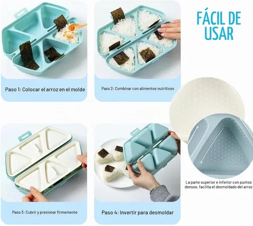 Vista 5 de HIBILDER Molde de Onigiri 6 en 1, molde triangular para sushi, una vez que hace rápidamente 6 piezas de sushi, molde multifuncional para hacer