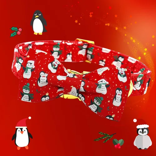 Vista 4 de Lionheart glory Collar de Navidad para perro, collar de lazo rojo para perro, collar de pingüino, ajustable, suave y cómodo, para perros pequeños