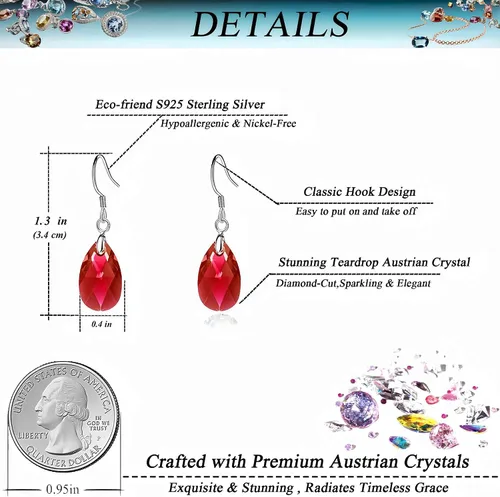 Vista 17 de Aretes colgantes de cristal austriaco con forma de lágrima para mujer, joyería hipoalergénica de plata de ley 925