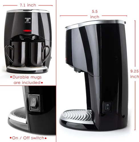 Vista 8 de Moss & Stone - Mini cafetera de goteo de 2 tazas con tazas de 5 onzas, cafetera pequeña