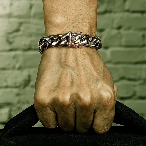 Vista 5 de ROWINCO Pulsera de acero inoxidable 316L para hombre pesada y grande cadena cubana de 80in