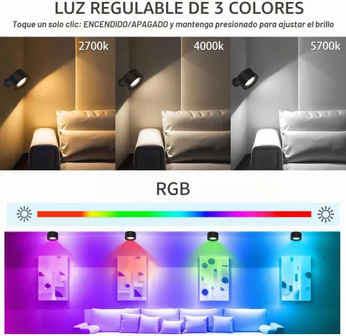 Vista 2 de Adetu 2 Pcs LED Wall Mounted Lights, RGB Wall Sconces Lamp