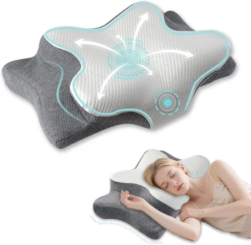 Vista 8 de Almohada cervical para aliviar el dolor de cuello, soporte ergonómico de espuma viscoelástica refrescante 3.9 Inch Ergonomic Pillow, Cooling