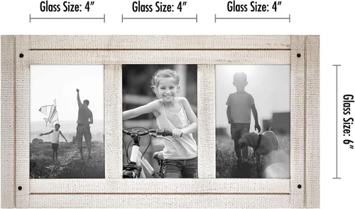 Vista 2 de Americanflat Marco de fotos triple con bisagras de 4 x 6 pulgadas con 3 aberturas de fotos y vidrio pulido - Marcos de fotos tipo collage de madera