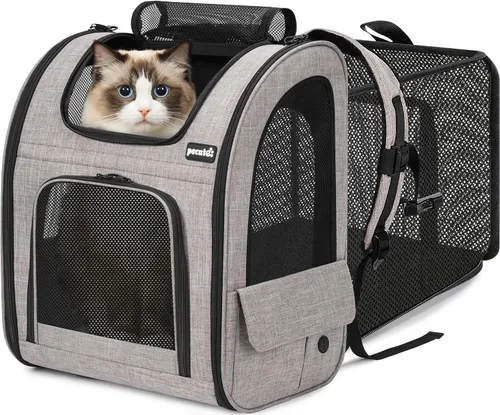 Vista 18 de Pecute - Mochila para mascotas, extensible con malla transpirable para perros pequeños, gatos, mochila para mascotas, para senderismo, viajes
