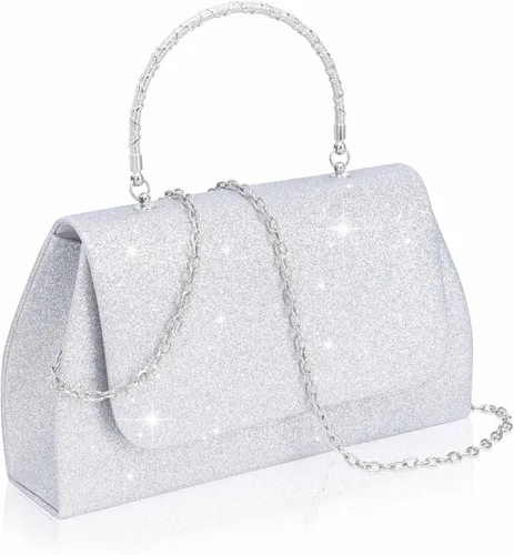 Vista 11 de Larcenciel Bolsos de noche para mujer, bolso de mano de noche con asa superior con purpurina con cadena para fiesta, graduación, boda, cóctel club