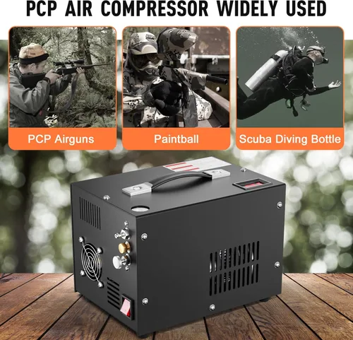 Vista 4 de Compresor de aire PCP portátil, 4500 PSI/30 MPa Compresor de tanque de buceo con carrete de alambre, parada automática, compresor de pistola de aire