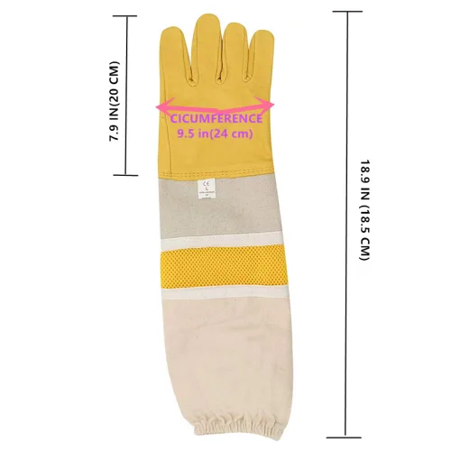 Vista 2 de DZXZY Guantes profesionales de apicultura de piel de cabra de primera calidad, suministros de apicultura con lona larga, mangas ventiladas y puños