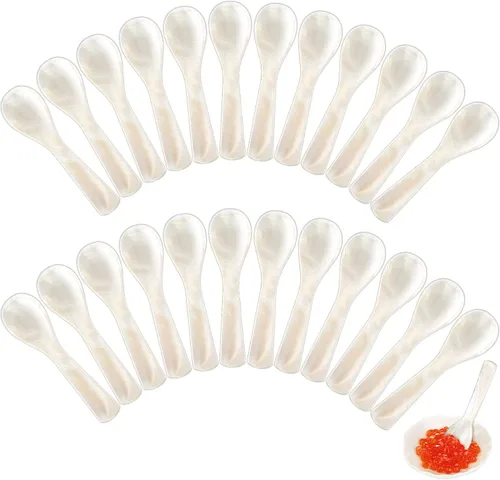 Vista 9 de Cucharas de Caviar de Nácar Cucharas MOP con Artesanía Manual con Mango Redondo para Caviar, Huevo, Helado, Sal, Servir Café, Juego de Servir