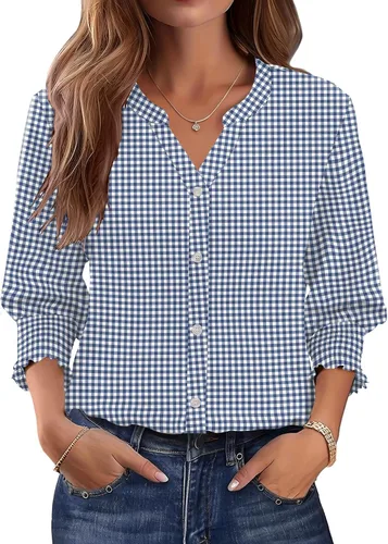 Vista 16 de LOMON Camisas con botones para mujer, manga 3/4, blusas casuales de negocios, blusas de verano 2026