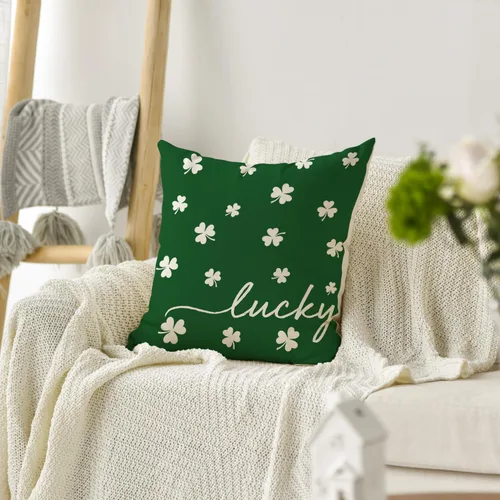 Vista 5 de AVOIN colorlife Funda de almohada de trébol de la suerte del día de San Patricio, 18 x 18 pulgadas, funda de cojín verde trébol para decoración