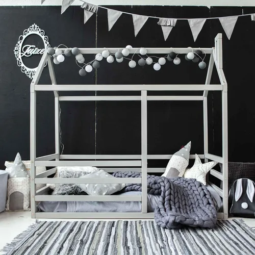 Vista 8 de Cama de casa para niños pequeños con rieles, Cama de piso para niños pequeños, Cama de piso Montessori para niños, Cama junior, Sofá cama para niños