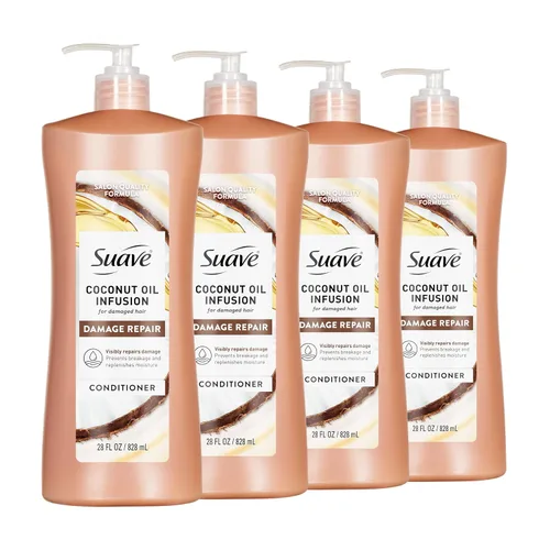 Vista 12 de Suave Acondicionador reparador de daños con aceite de coco, para cabello normal, seco y dañado, con infusión de aceite de coco puro, 28 onzas