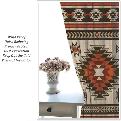 Vista 49 de Cortinas con patrón geométrico tribal, estilo suroeste, azteca, rústico, occidental, nativo americano, opacas, con bolsillo para barra, decoración