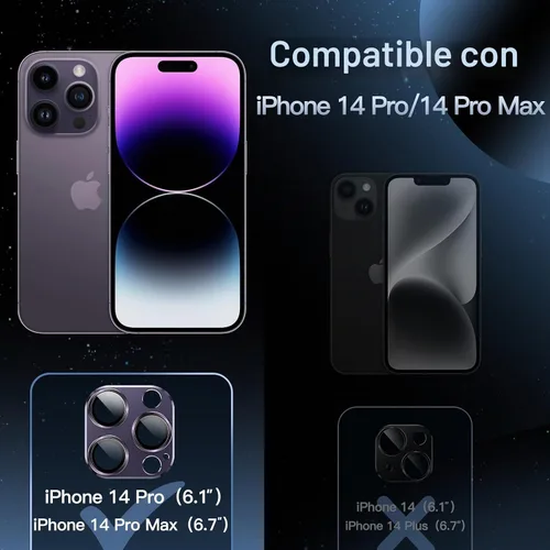 Vista 2 de JETech Protector de lente de cámara para iPhone 14 Pro/14 Pro Max, morado Violeta intenso
