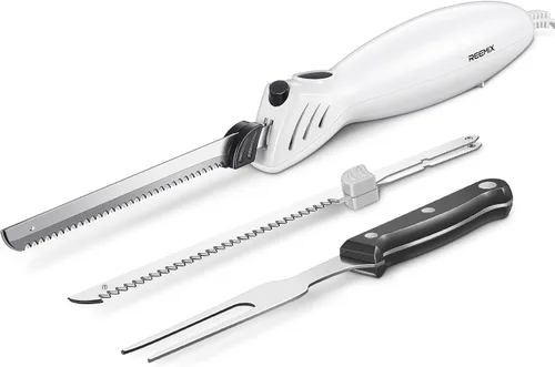 Vista 8 de Reemix Cuchillo eléctrico, Z3042 Juego de cuchillos eléctricos para trinchar carnes, aves, pan, espuma para manualidades y más, 2 cuchillas