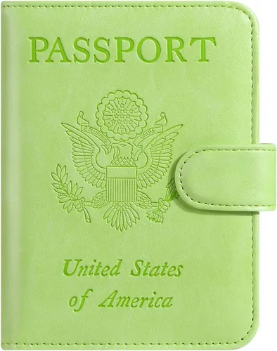 Vista 21 de Funda para pasaporte, cartera con bloqueo RFID, funda de piel para tarjetas, accesorios de viaje para mujeres y hombres, negro