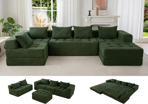 Vista 21 de MAXYOYO Sofá modular seccional, sofá plegable en forma de U con almohadas, sofá tumbona copetudo de 6 asientos sin huesos para sala de estar,