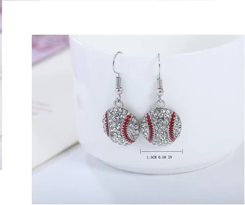 Vista 2 de Aretes colgantes de esmalte de cristal de béisbol y softball para niñas
