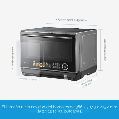 Vista 7 de Midea Horno de Microondas y Vapor 4 en 1 Multifuncional, Combo Freidora de Aire, Vaporera y Horno de Microondas, 32 Funciones Automáticas, Potencia