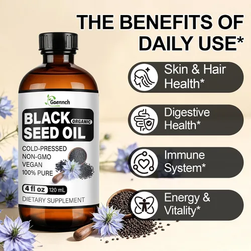 Vista 6 de Black Seed Oil Organic Cold Pressed - Pure Nigella Sativa Black Cumin Oil