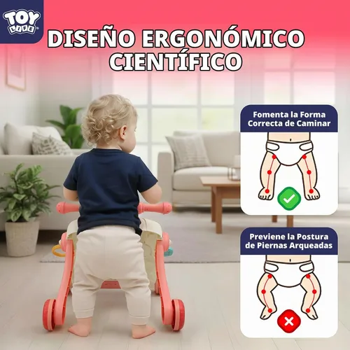 Vista 2 de TOY Life Andador de empuje para bebé 3 en 1, mesa de actividades para Luces y música, engranajes giratorios, volante, mesa de juego desmontable