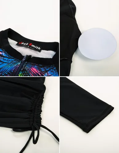 Vista 5 de JACK SMITH Traje de baño de 2 piezas para mujer con protección UPF 50+ de manga larga, estampado lateral, ajustable