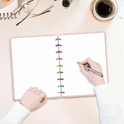 Vista 7 de Papel de rellenado de cuadrícula punteada de argolla clásico, insertos pre-perforados de Happy Planner de 9 argollas, papel de hoja suelta de 100