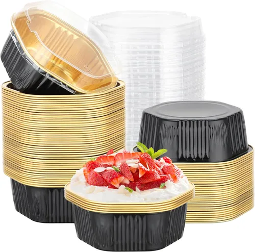Vista 14 de Beasea Tazas desechables para hornear con tapas, juego de 50 unidades, 13.5 oz 400 ml, ramekins de aluminio con tapa de papel de aluminio, moldes