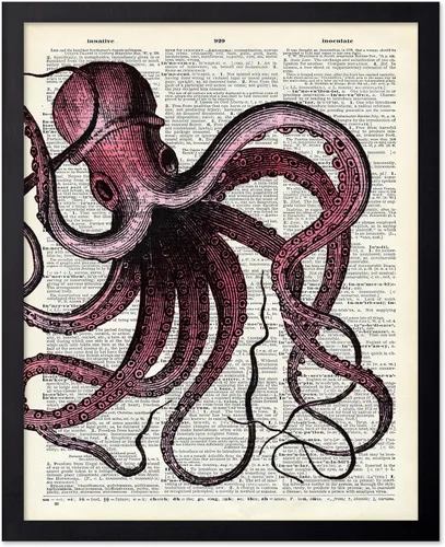 Vista 103 de Poster Master Póster de pulpo para parejas, póster de diccionario, arte Kraken, regalo romántico para él, ella, amantes, decoración náutica