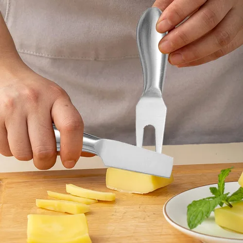 Vista 7 de VANRA Juego de 6 cuchillos de queso de acero inoxidable con esparcidor de mantequilla y tenedor para tablas de embutidos y platos de queso