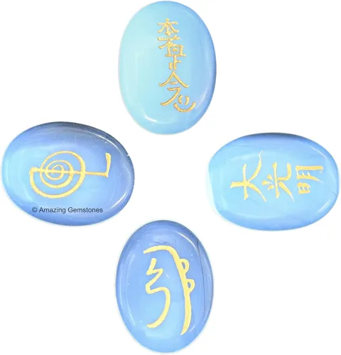 Vista 14 de Amazing Gemstone Piedras de Reiki de cristal de amatista con símbolos grabados para curación Usui Reiki, juego de 4 piezas