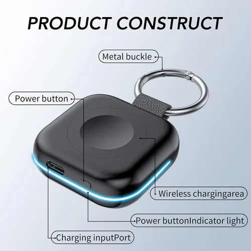 Vista 3 de HUOTO - Cargador portátil para Apple Watch, cargador magnético inalámbrico para iWatch de 1200 mAh, batería externa para viajes, llavero