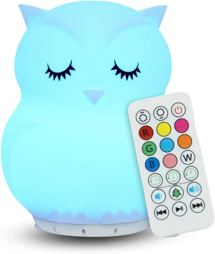 Vista 11 de Altavoz Bluetooth combinado y luz nocturna con 9 emisiones de color, silicona apta para niños y libre de BPA, recarga USB, recibe audio