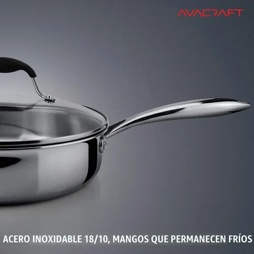 Vista 6 de AVACRAFT Sartén para saltear de acero inoxidable 18/10 de tres capas de 3.5