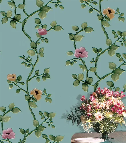 Vista 6 de J9175 - Papel tapiz floral para despegar y pegar de 17.7 pulgadas x 9.8 pies, color rojo/caqui, papel de contacto autoadhesivo extraíble