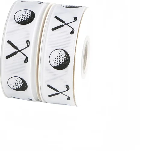 Vista 2 de Meseey 2 rollos de cinta impresa de pelota de golf de 10 yardas, cinta de tela con temática deportiva de 3/4 pulgadas para coronas, envoltura