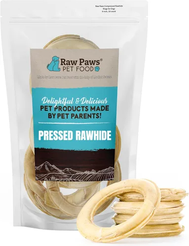 Vista 7 de Raw Paws Anillos de cuero crudo comprimido para perros, 6 pulgadas, 5 unidades – empaquetados en los Estados Unidos – Anillos de cuero crudo – Donas