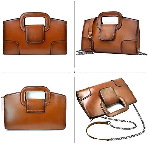 Vista 4 de Goclothod Bolso de mano con asa superior para mujer estilo vintage con solapa bandolera