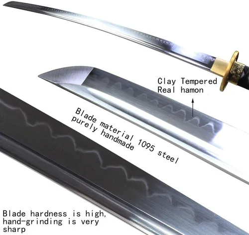 Vista 3 de Espada Katana hecha a mano, arcilla de acero 1095, templada, espada samurái japonesa de espiga completa, Katanas reales