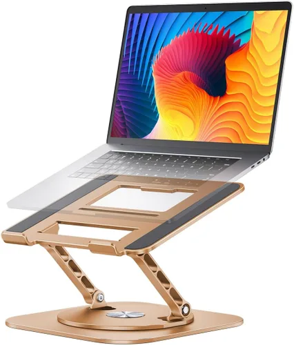 Vista 9 de AOEVI Soporte ajustable para computadora con base giratoria de 360°, elevador ergonómico plegable para computadora portátil para escritorio