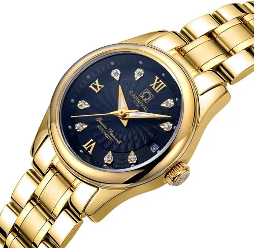 Vista 6 de TEINTOP Carnaval - Reloj mecánico para parejas para hombres y mujeres, para él o ella, juego de 2 (todo dorado negro), Todo oro negro, Mecánico